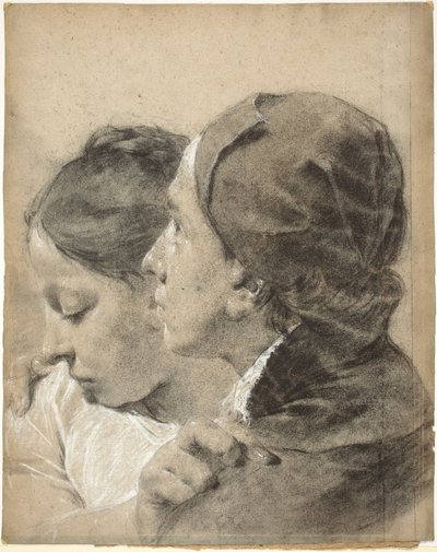 Een jonge man omhelst een meisje door Giovanni Battista Piazzetta