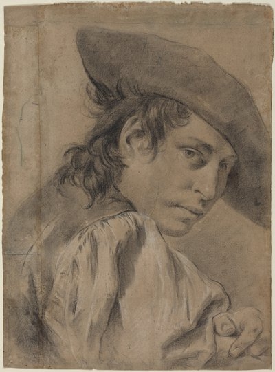 Een jonge man met een breedgerande hoed door Giovanni Battista Piazzetta