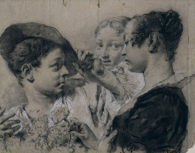 Een jonge vrouw koopt een anjer van een jonge man door Giovanni Battista Piazzetta