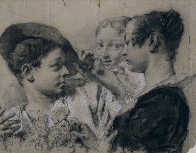 Een jonge vrouw die een anjer koopt van een jonge man, ca. 1740 door Giovanni Battista Piazzetta