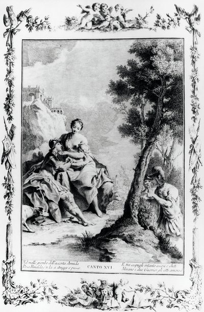 Armida en Rinaldo gezien door Kruisvaarders Carlo en Ubaldo, canto XVI, Jeruzalem bevrijd door Giovanni Battista Piazzetta