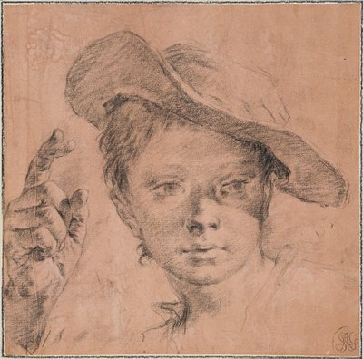 Jongen wijst met opgeheven rechterhand door Giovanni Battista Piazzetta