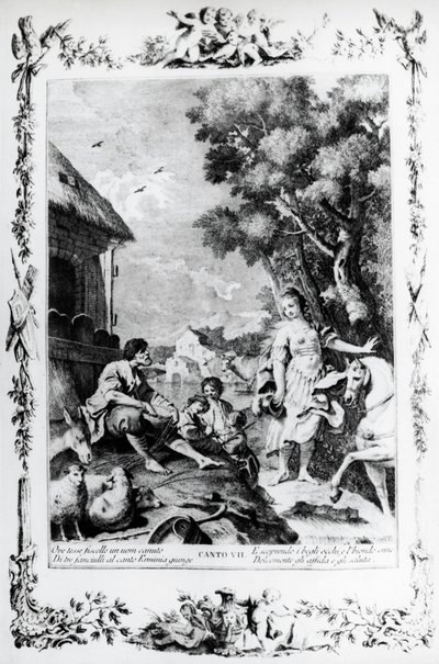Erminia wordt begroet door een herder, canto VII, Jeruzalem bevrijd door Giovanni Battista Piazzetta