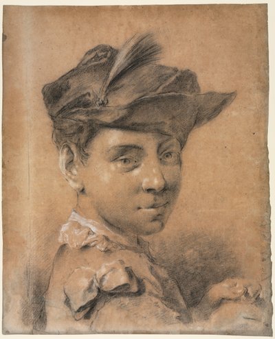 Hoofd van een jonge man met een hoed door Giovanni Battista Piazzetta