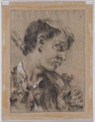 Hoofd van een jonge man in profiel met een geweer over zijn schouder, ca. 1730-40s door Giovanni Battista Piazzetta