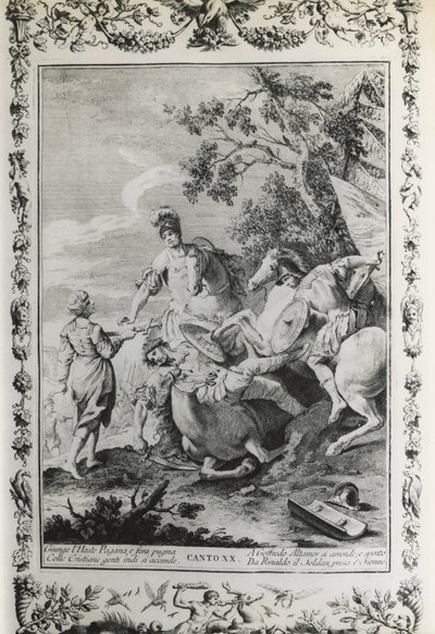 Jeruzalem Bevrijd, canto XX, illustratie door Giovanni Battista Piazzetta voor gedicht door Torquato Tasso, editie gepubliceerd in Venetië in 1745 door Giovanni Battista Piazzetta
