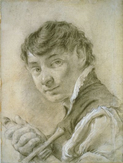 Portret van een jonge man met een zwaard, ca. 1735 (zwart-wit krijt met houtskool op papier) door Giovanni Battista Piazzetta