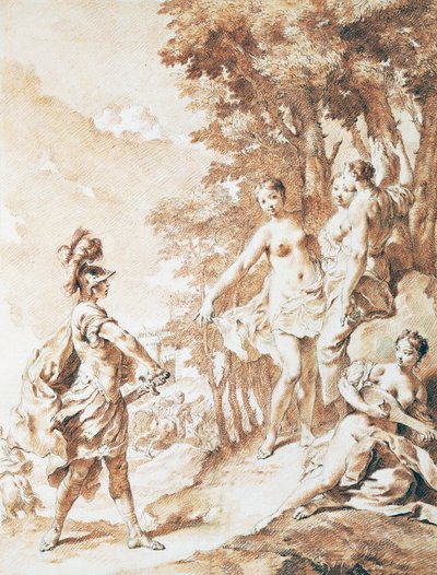 Tancredi op de drempel van het betoverde bos, scène uit De Bevrijde Jeruzalem door Torquato Tasso door Giovanni Battista Piazzetta