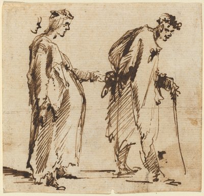 Een Zwangere Jonge Vrouw en een Jonge Man met een Staf door Giovanni Battista Piranesi