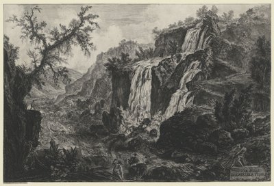Gezicht op de waterval in Tivoli (uit: Vedute di Roma) door Giovanni Battista Piranesi