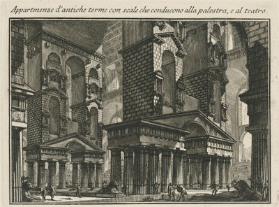 Onderdelen van oude thermen met trappen die naar de palestra en het theater leiden door Giovanni Battista Piranesi