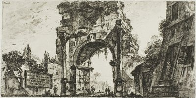 Boog van Drusus bij de Porta S. Sebastiano in Rome, plaat 8 uit Enkele Zichten op Triomfbogen en andere monumenten door Giovanni Battista Piranesi