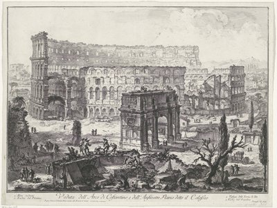 Boog van Constantijn en het Colosseum te Rome door Giovanni Battista Piranesi