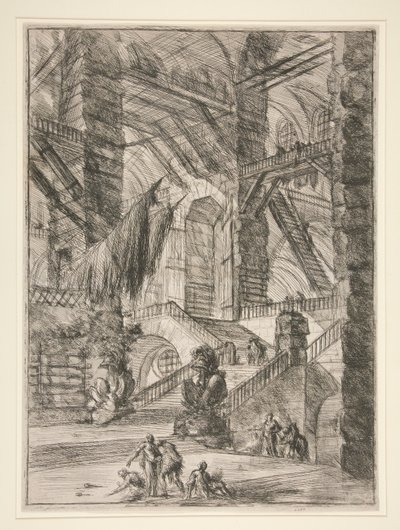Carceri, VIII: De trap met trofeeën door Giovanni Battista Piranesi
