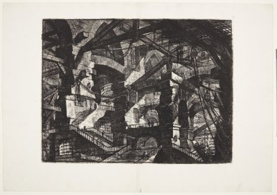 Complexe groepen van onderling verbonden ruïnes met bogen die balken en touwen ondersteunen door Giovanni Battista Piranesi