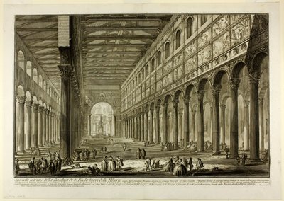 Doorsnede van het interieur van de Basiliek van S. Paolo fuori delle Mura [St. Paul buiten de Muren], uit Zichten van Rome door Giovanni Battista Piranesi