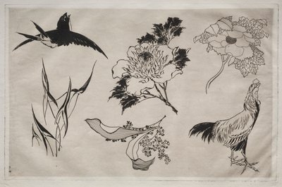 Dinerservies (Rousseau servies): Zwaluw, haan en bloemen (nr. 8) door Giovanni Battista Piranesi