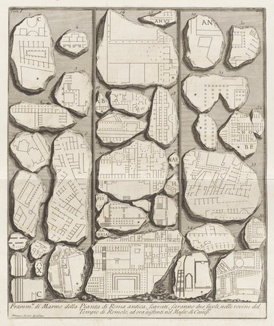 Fragmenten van marmer van de plattegrond van het oude Rome door Giovanni Battista Piranesi