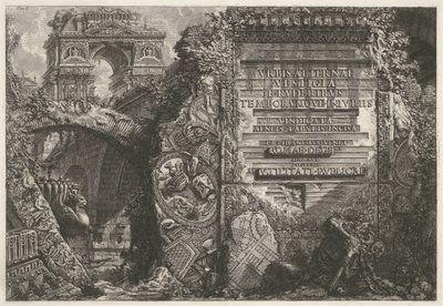 Frontispice met antieke ruïnes en een triomfboog door Giovanni Battista Piranesi