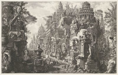 Frontispice met een fantasievoorstelling van de Via Appia Antica door Giovanni Battista Piranesi
