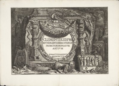 Frontispice met een groep ornamentele wandfragmenten door Giovanni Battista Piranesi