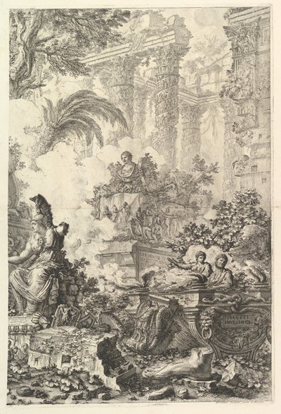 Frontispice, met standbeeld van Minerva, ca. 1748 door Giovanni Battista Piranesi