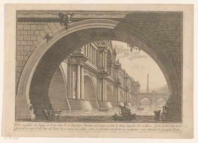 Gezicht op een brug met bogen en loggia