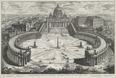 Gezicht op het Sint-Pietersplein met de Sint-Pietersbasiliek te Vaticaanstad door Giovanni Battista Piranesi