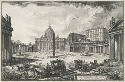 Gezicht op het Sint-Pietersplein met de Sint-Pietersbasiliek te Vaticaanstad door Giovanni Battista Piranesi
