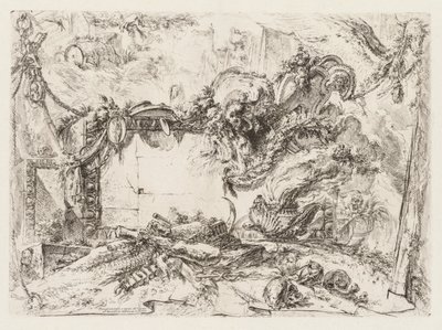 Groteschi: Ruïnes met schedels en een rokende vaas, ca. 1745-50 door Giovanni Battista Piranesi