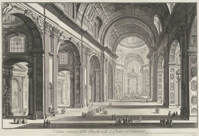 Interieur van de Sint-Pietersbasiliek te Vaticaanstad door Giovanni Battista Piranesi