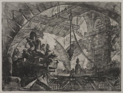 Invenzioni Capric di Carceri; Hind 13, Eerste Staat van Drie, ca. 1749 door Giovanni Battista Piranesi