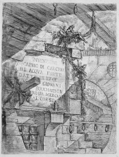 De gevangenissen van de uitvinding, plaat I: titelplaat door Giovanni-Battista Piranesi
