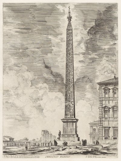 Egyptische obelisk. Deze werd opgericht door paus Sixtus V op de Piazza di S. Gio. Laterano, uit Vedute di Roma (Gezichten op Rome) door Giovanni Battista Piranesi
