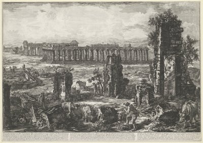 Oude stadsmuur en tempels te Paestum door Giovanni Battista Piranesi