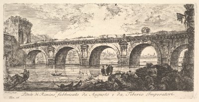 Plaat 16: De brug bij Rimini gebouwd door de keizers Augustus en Tiberius, ca. 1748 door Giovanni Battista Piranesi