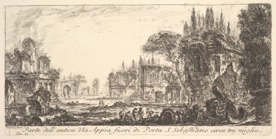 Plaat 19: Deel van de Oude Appiaanse Weg ongeveer drie mijl buiten Porta S. Sebastiano door Giovanni Battista Piranesi
