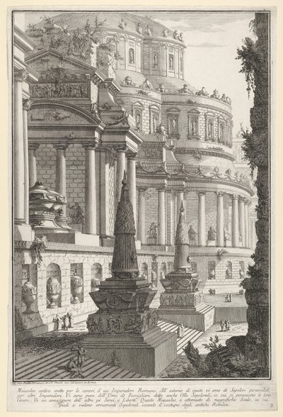 Plaat 3: Oud mausoleum opgericht voor de as van een Romeinse keizer Mausoleo antico, 1743 door Giovanni Battista Piranesi