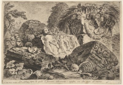 Plaat 7: Oud altaar waarop in de oudheid offers werden gebracht, omringd door anderen, 1743 door Giovanni Battista Piranesi