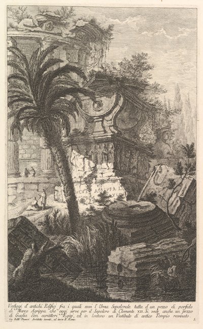 Resten van oude gebouwen waaronder de grafurn van Marcus Agrippa ma..., ca. 1750 door Giovanni Battista Piranesi