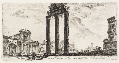 Ruïnes van de Tempel van Jupiter Stator [Jupiter de Ondersteuner]. 1. Tempel van Antoninus en Faustina. 2. Tempel van Vrede, plaat 10 uit Enkele Zichten op Triomfbogen en andere Monumenten door Giovanni Battista Piranesi
