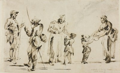 Blad met schetsen: zes figuren door Giovanni Battista Piranesi