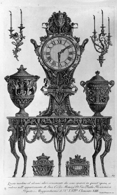 Tafel en decoraties voor bisschop Batta Rezzonico, neef en butler van Clemens XIII. Tekening door Giovanni Piranesi (bekend als Piranese) (1720-1778). door Giovanni Battista Piranesi