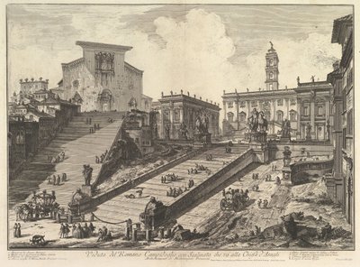 Het Capitool en de treden van S. Maria in Aracoeli Veduta del Romano Camipidoglio con ..., ca. 1775 door Giovanni Battista Piranesi