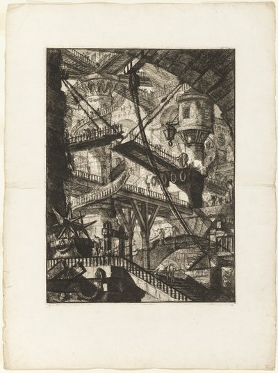 De Ophaalbrug, plaat 7 uit Imaginaire Gevangenissen door Giovanni Battista Piranesi