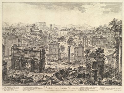 Het Forum Romanum, of Campo Vaccino, vanaf het Capitool, met de Boog van Septimius... door Giovanni Battista Piranesi