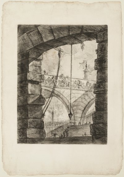Het Grote Plein, plaat 4 uit Imaginaire Gevangenissen door Giovanni Battista Piranesi