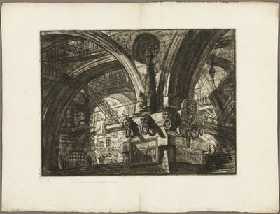De pier met een lamp, plaat 15 uit Denkbeeldige Gevangenissen door Giovanni Battista Piranesi