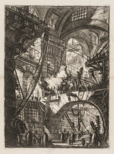 De Gevangenissen: Een Perspectief van Bogen met een Rokend Vuur in het Midden door Giovanni Battista Piranesi