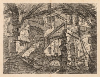 De Gevangenissen: Een Perspectief van Kolonnades met Zig-Zag Trap door Giovanni Battista Piranesi